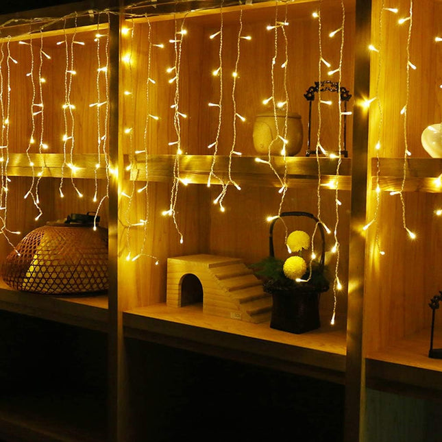 LED Icicle String Lights, Christmas Icicle Lights 16.4FT 216 LEDs Window Curtain Starry Fairy Lights Plug in 8 Modes for Wedding Party Bedroom Garden Patio Outdoor Indoor (Warm White, 5)