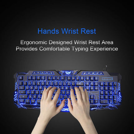 Gaming Keyboard and Mouse,USB Wired Backlit Gaming Mouse and Keyboard Combo,Letters Glow, 3 Color Crack Backlit,Illumination Keyboard and Mouse Set for Game and Work