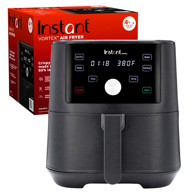 Instant Pot Air FryerVortex 4 LitreTouch Control Panel360 Degree Evencrisp TechnologyUses 95% Less Oil4-In-1 Appliance: Air FryRoastBakeReheat(Vortex 4 Litre)6 Quarts1700 Watt,Black