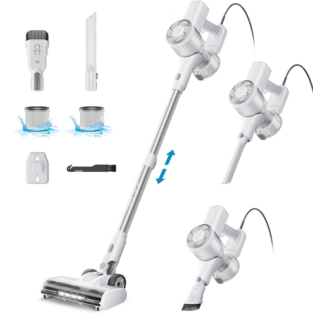 Fabuletta 23Ft Corded Stick Vacuum, 600W Power Stick Vacuum Corded With Telescopic Alloy Tube, 6 In 1 Ultra Light Corded Vacuum Cleaner Converts To A Hand Vacuum, Great For Pet Hair & Hard Floor