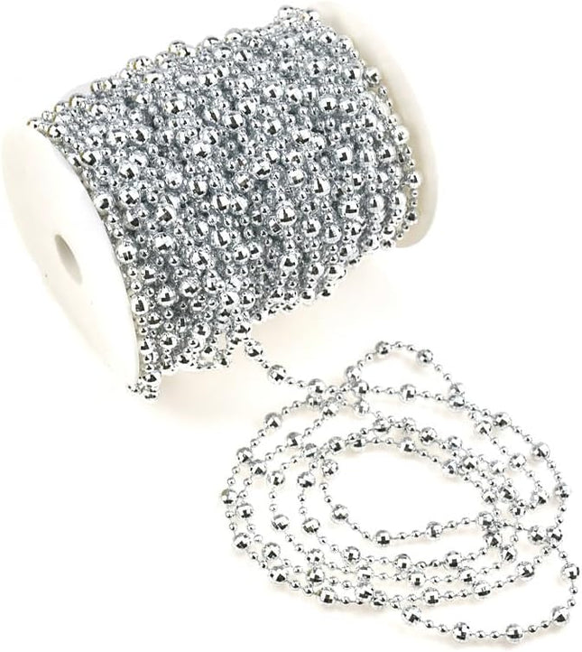98 Feet Silvery Pearl Strands Chain Christmas Tree Beads Garland Decoration, Christmas Garland Crafts and Holiday Décor
