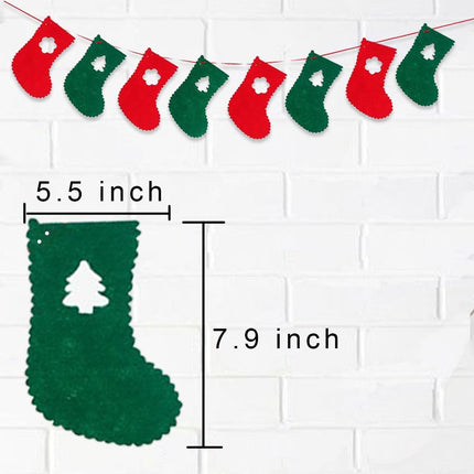 Christmas Decorations Red and Green Felt Christmas Socks Banner Garland, 8pcs Xmas Socks Streamer for Indoor Holiday Wall Window Door Decoration