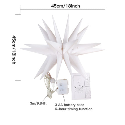 FUCHSUN 18" LED Moravian Star Light, Outdoor Hanging Stars Lights 3D Christmas Tree Topper Star for Ceiling Balcony Xmas Party Porch Room Wedding Ballroom Holiday Decoration, Battery Powered & Timer