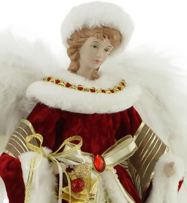 Windy Hill Collection 14" Inch Standing Red Floral Angel Christmas Tree Topper or Table Top 416570