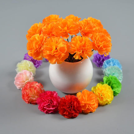 Hananona 50 Pcs Marigold Flower Heads Bulk, Silk Marigold with Stems Artificial Flowers for Diwali Home Decor Day of The Dead Wreath Garland