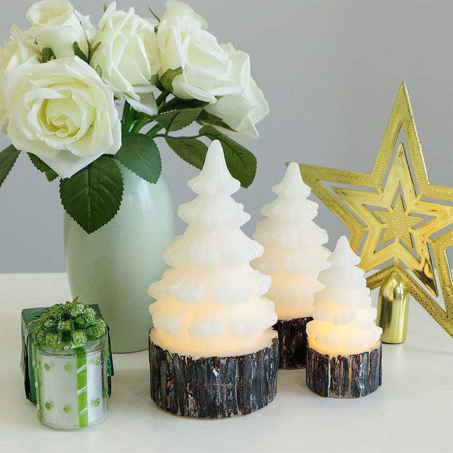 Wondise Christmas Tree Flameless Candles Battery Operated with Timer, LED Flickering Candles Real Wax Warm Light Christmas Home Decoration Set of 3, Birch Bark