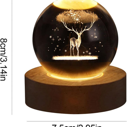 C&M 3D Deer Crystal Ball Night Light,Deer Figurine LampDecorative Glass Sphere Ball Paperweight Crystal Sea Animal Decorations for Home (Deer)