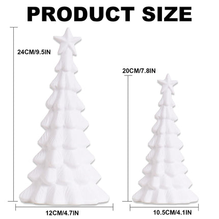 Ceramic Christmas Tree That Light Up, 2 Pack Lighted Porcelain Christmas Tree with Star, Matte White Small Xmas Tree Table Centerpiece Xmas Tree Figurines for Tabletop Decor