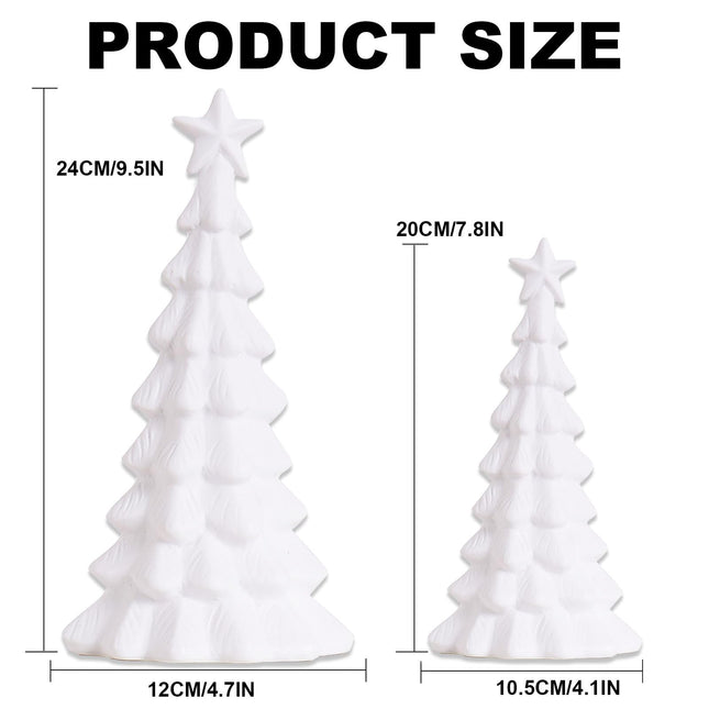 Ceramic Christmas Tree That Light Up, 2 Pack Lighted Porcelain Christmas Tree with Star, Matte White Small Xmas Tree Table Centerpiece Xmas Tree Figurines for Tabletop Decor