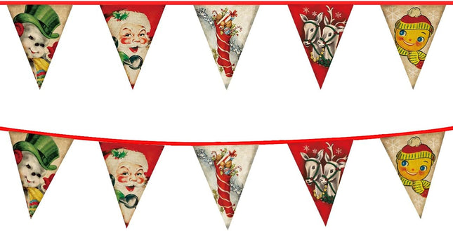 Vintage Style Christmas Pennant Banner Christmas Bunting Banner Christmas Decorations Retro Christmas Garland Vintage Christmas Banner for Mantel Fireplace Decors Xmas Holiday Year Party Supplies