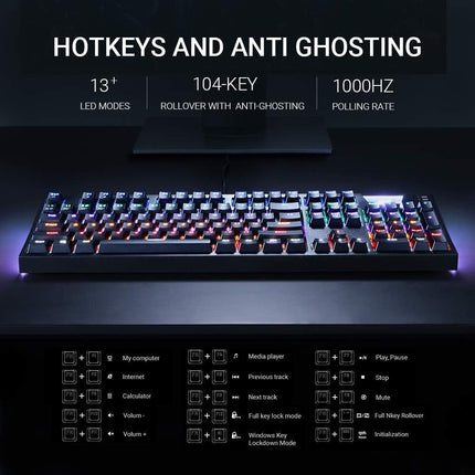 Gaming Mechanical Keyboard K660, RGB Side LED and Backlit Keyboard USB Wired Computer Keyboard with OUTEMU Blue Switches, 104 Full Key-Rollover, Anti Ghosting Keyboard with IP42 Splash-Proof