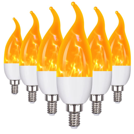 E12 Flame Bulbs 6 Packs, 3 Mode LED Candelabra Flame Light Bulb 2.0 Watt Warm White Chandelier Flame Bulbs,1800k Candle Light Bulbs, Flame Tip for Christmas Party Decorations