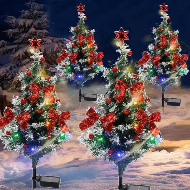 Solar Christmas Tree Light - Christmas Waterproof Small Pathway Lights, Outdoor Lights Christmas Decorations Cedar Xmas Tree with 20 LED Lights in 4 Colors for Garden/Yard/Patio, 4 Packs