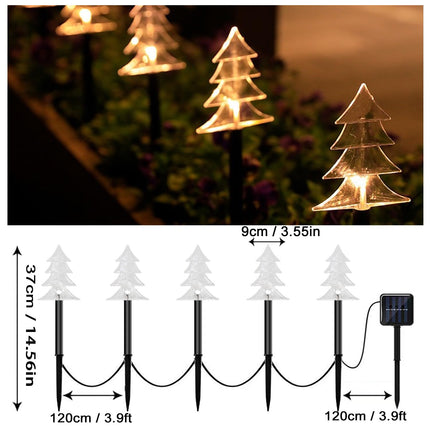 Christmas Solar Pathway Lights Outdoor, Waterproof Christmas Tree Garden Lights with 2-Lighting Modes, Set-of-5 Walkway Solar LED Lights for Yard Lawn Patio Landscape Wedding Decorations(Warm White)