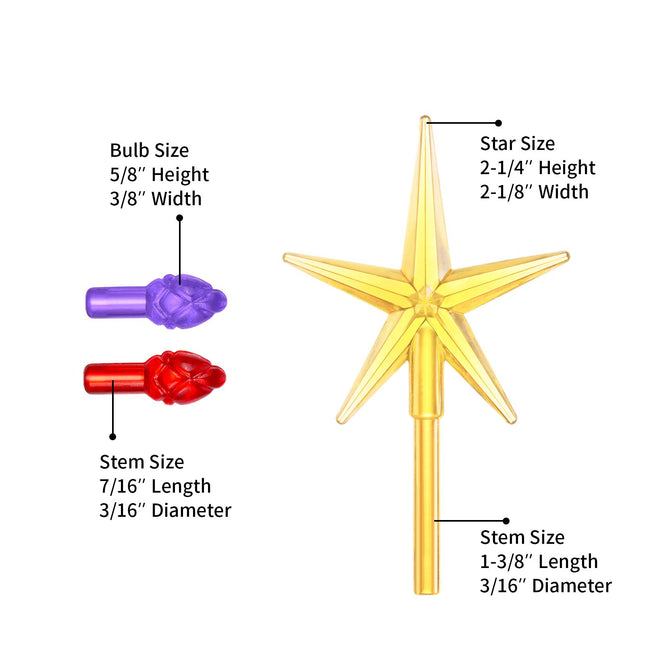 Honoson 300 Pieces Christmas Replacement Light Bulbs for Ceramic Christmas Tree Medium Twist Plastic Light Bulbs Multi-color Flame Shape Bulbs with 3 Pieces Tree Topper Stars for Christmas Decorations