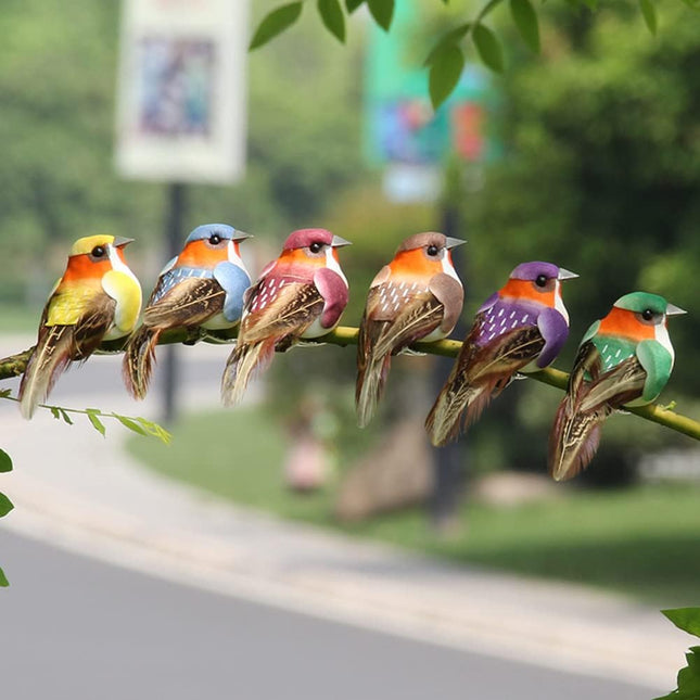 12PCS Feathered Birds, Colorful Artificial Lifelike Feathered Birds Foam Feathered Birds with Wire for DIY Crafts Christmas Tree Home Garden Wedding Decor