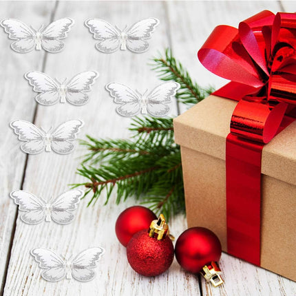 Firlar Christmas Glitter Butterfly Ornament, 24 Pcs DIY Craft Butterfly Clip on Christmas Tree Ornaments Simulation Butterfly for Xmas Tree Wreaths Party Wedding Decor