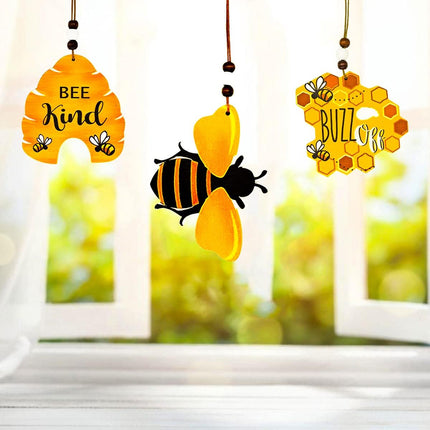 10 Pcs Bee Ornaments Beehive Wood Bumble Bees Cutouts Decorations Honeycomb Sign Crafts for Tree Tree Tray Wreath Christmas Festival Home Hanging Decor, Bulk
