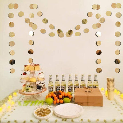 6 Pcs Glitter Champagne Gold Paper Circle Dots Garland Party Hanging Bunting Birthday Party Decorations Engagement Party Bridal Shower Wedding Baby Shower Christmas Supplies Photo Backdrop (52 Feet)