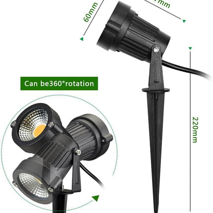 Outdoor Landscape LED Lighting 5W Waterproof Graden Lights COB Led Spotlights with Spiked Stand for Lawn Decorative Lamp US 3- Plug 3500K Warm White Lights (2 Packs)