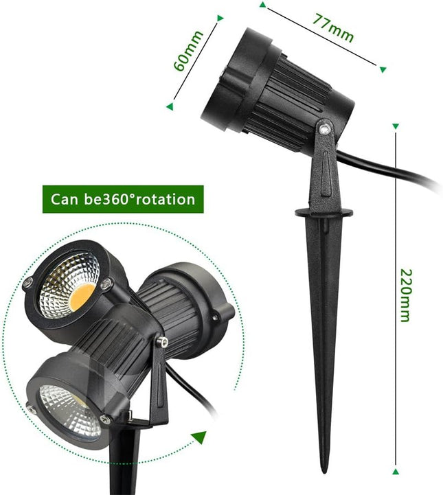 Outdoor Landscape LED Lighting 5W Waterproof Graden Lights COB Led Spotlights with Spiked Stand for Lawn Decorative Lamp US 3- Plug 3500K Warm White Lights (2 Packs)