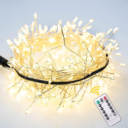 100FT Firecracker String Lights 1000 LED Warm White Plug in Indoor Silver Wire Cluster Fairy Lights with Remote for Christmas Tree,Plant,Bedroom,Garden,Patio,Backyard