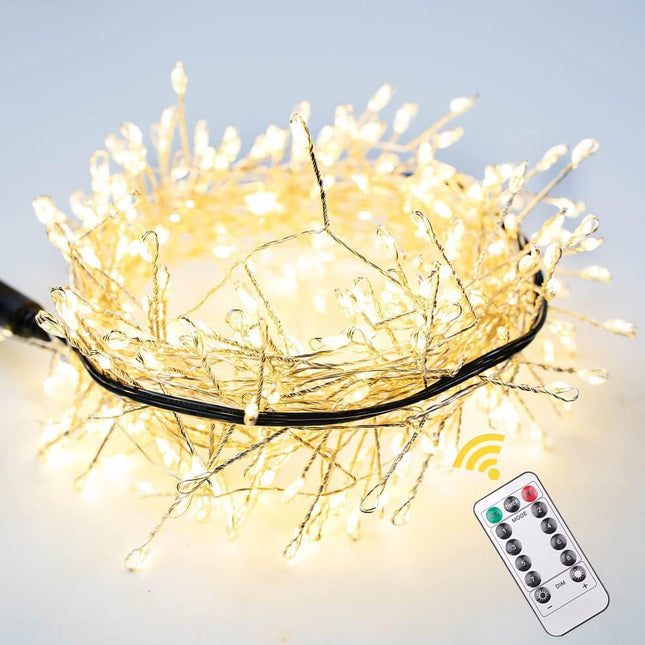 100FT Firecracker String Lights 1000 LED Warm White Plug in Indoor Silver Wire Cluster Fairy Lights with Remote for Christmas Tree,Plant,Bedroom,Garden,Patio,Backyard
