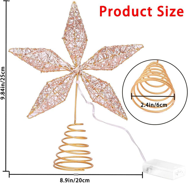 JOICEE Christmas Star Tree Topper, Christmas Gold Star Tree Topper with LED Copper String Lights for Christmas Decoration, Gold Hollow Glitter Star Tree Toppers for Xmas Year Holiday Decor.