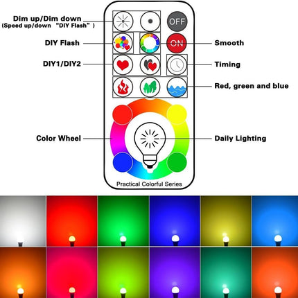 ILC LED Color Changing Light Bulb, 120 Colors, 5700K Daylight White, 70 Watt Equivalent with Remote Control RGBW RGB Daylight and White – Timing Function - A19 E26 Edison Screw (2 Pack)