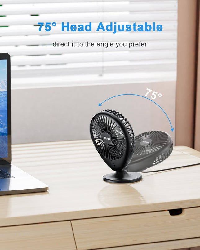 Aluan Desk Fan Small Quiet Usb Fan Portable For Travel 3 Speeds Powerful Desktop Fan 75°Head Rotation Table Fan Personal Mini Fan