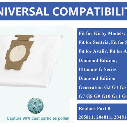 10Pack Compatible With Kirby Vacuum Bag Fit For Sentria Fit For Avalir Ultimate G All Generations & Models Part 205811 204811 204814 204808