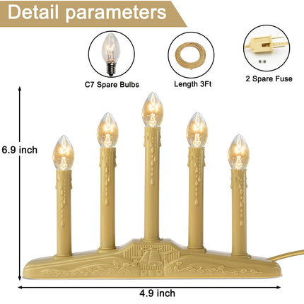 5 Lights Electric Window Candles,Flameless Christmas Candle Lights with C7 Clear Bulbs, Plug in Electric Candles for Indoor Window Table Party Christmas Decorotions, Ivory