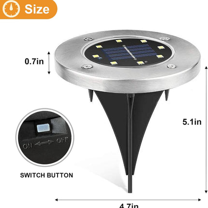 8 Pack White Solar Ground Lights,8 Led Waterproof InGround Lights Solar Powered Garden Lights Patio Disk Lights Outdoor Landscape