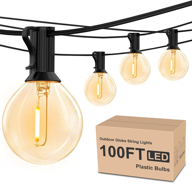 Outdoor String Lights 100ft, G40 Led Patio Lights with 52pcs Bulbs,Waterproof Shatterproof Dimmable Hanging Globe Outdoor Lights for Porch Cafe Bistro Backyard Gazebo Balcony Party, 2700K