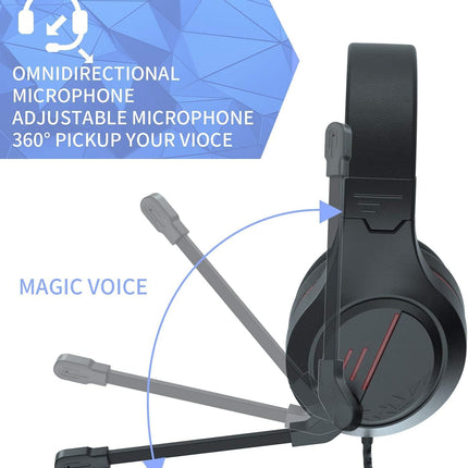 Anivia MH601 Headphones with Microphone Wired Headset with Active Noise Canceling Microphone, 3.5mm Audio Jack Stereo Headphone - Red (Game/Work/School)