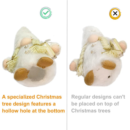 Gnome Christmas Tree Topper, 12 Inch Swedish Tomte Gnome Christmas Ornaments Santa Gnomes Plush Scandinavian Christmas Decorations Holiday Home Décor White Gnome Christmas Tree Topper with Lights