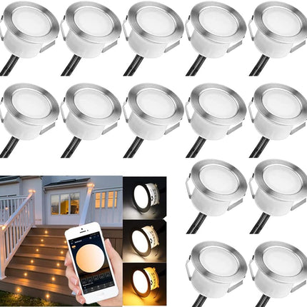 Low Voltage Recessed Led Deck Lights Kit, 16 Pack Ø45Mm Bluetooth App Control, 2700K6500K Dimmable InGround Ip67 Waterproof