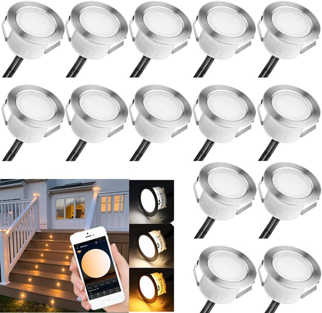 Low Voltage Recessed Led Deck Lights Kit, 16 Pack Ø45Mm Bluetooth App Control, 2700K6500K Dimmable InGround Ip67 Waterproof