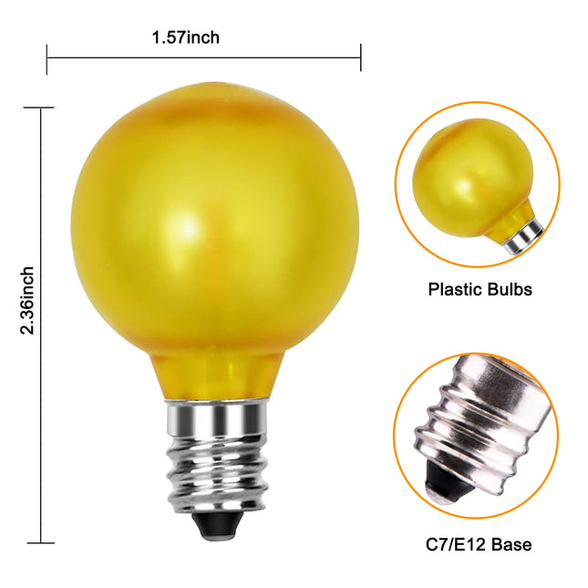 25 Pack G40 Frosted Multi-Color LED Replacement Bulbs, Shatterproof LED Globe Light Bulbs for Indoor Outdoor Christmas String Lights, 0.6W Energy Saving String Light Bulbs, E12/C7 Candelabra Base