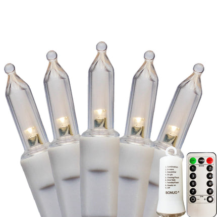 Mini Christmas Lights Battery Operated 33FT 100 LED White Wire String Lights with Remote Timer 8 Modes for Indoor Outdoor Tree Wreath Wedding Patio Decor, Warm White