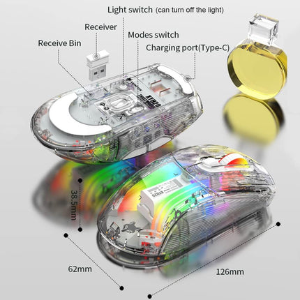 Bluetooth Wireless Mouse, Transparent RGB Mechanical Dual Mode Gaming Mouse, A Must-Have Cool USB Computer Mouse for Gaming and Esports…