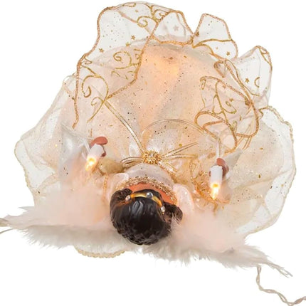 The Bridge Collection 12" African-American Angel Tree Topper - Angel Tree Topper - Lighted Tree Topper - Christmas Angel Decor