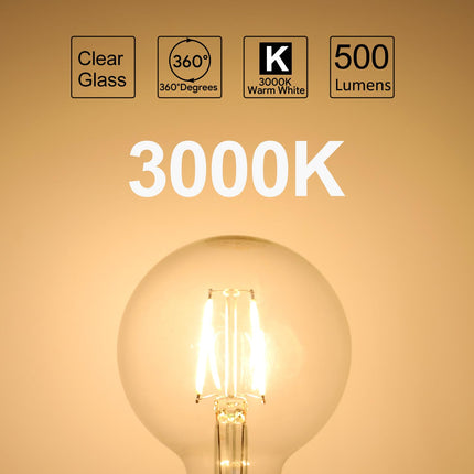 Dimmable LED Edison Light Bulb, G25 (G80) Globe Bulb, 60W Equivalent, 3000K Warm White, Christmas Light, E26 Standard Base, UL Listed, 6-Pack