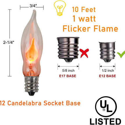 10FT Flickering Amber Flame C18 Religion Lights Christmas Lights Decor Party Room Garden Docor 1 Watt, 120 Volt, Green