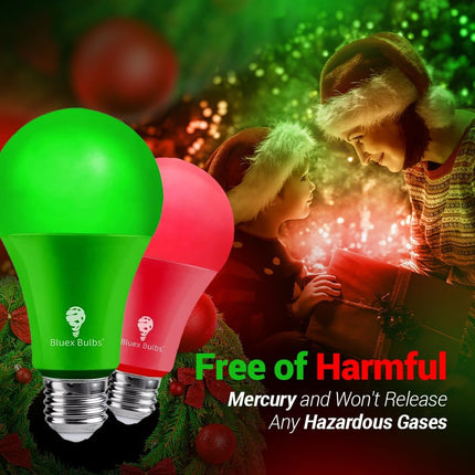 4 Pack BlueX LED A21 Red Green Light Bulbs - 15W (120Watt Equivalent) - E26 Base Red Green LED Red Bulb, Party Decoration, Porch, Home Lighting, Holiday Lighting