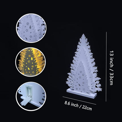 Wooden Christmas Tree Tabletop Decor, LED Wood Craft Christmas Trees Light 2AA Battery Powered 13 inch for Xmas Home Decorations(Indoor)