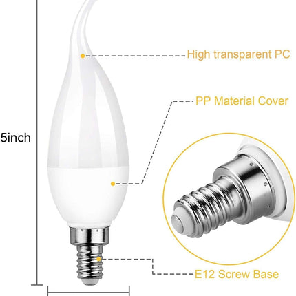 E12 Flame Bulbs 6 Packs, 3 Mode LED Candelabra Flame Light Bulb 2.0 Watt Warm White Chandelier Flame Bulbs,1800k Candle Light Bulbs, Flame Tip for Christmas Party Decorations