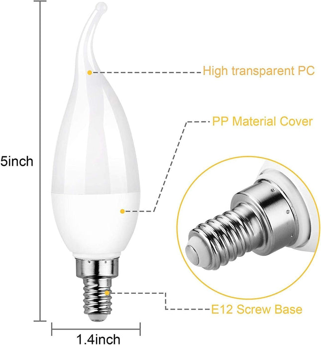 E12 Flame Bulbs 6 Packs, 3 Mode LED Candelabra Flame Light Bulb 2.0 Watt Warm White Chandelier Flame Bulbs,1800k Candle Light Bulbs, Flame Tip for Christmas Party Decorations