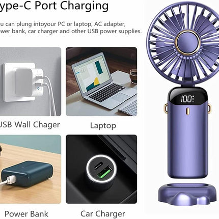Handheld Portable Fan,Mini Personal Foldable Hand Fan,4000Mah Battery Operated,Usb Rechargeable,5 Adjustable Speeds Desk Table