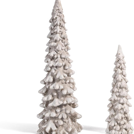 RM ROOMERS 2Pcs Resin Christmas Tree Statues, Table Top Small White Christmas Decorative Figurine Set, Indoor Artificial Xmas Tree Figurines for Desk s